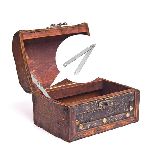 Heavy Duty Lid Stay Hinges One Eighty Degree Rotating Cabinet Hardware 3 Pairs built like a tank in a vintage wooden box.