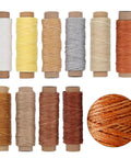 Ten spools of colored waxed threads from Leather Sewing Kit With Waxed Thread, Needles, Awls And Hand Stitching Tools For DIY Leather Projects, A Dope Gift For Adults, Home Crafting, Beginners To Pros.