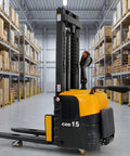 Heavy Duty Electric Pallet Stacker Built To Hustle Smooth Battery Powered Lifting Rig for warehouse with lifting forks.