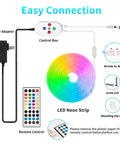 Diagram of Neon LED Rope Lights 10ft With Remote App Control IP65 Waterproof Flexible Strip 12V RGB Neon Lights, showing connections.
