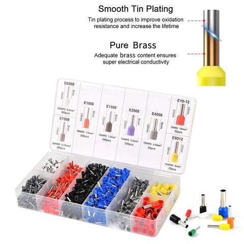 Heavy Duty Ferrule Crimping Pliers For 0.08-16Mm2 Wire Sleeves And Tubular Terminal Set Connector With Precision Die Hsc8 6-4a Model Number in a organized storage box showing various sizes of wire connectors.