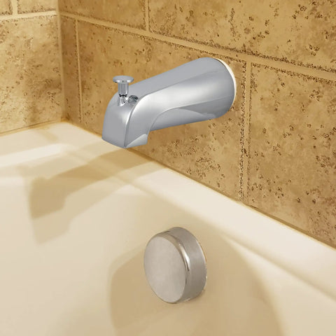 Tub Spout With Diverter In Chrome Finish, Durable Metal Construction, universal fit, installed on bathtub wall