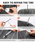 Step-by-step guide using Flat Tire Repair Kit With Plugs 16 Pcs Heavy Duty Tire Plug Kit on car tire.