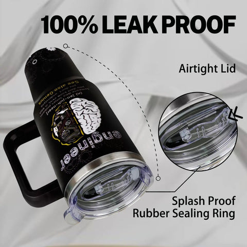 40 Oz Tumbler With Handle And Straw Engineer Gifts For Men And Students featuring leak-proof lid and funny brain gear design