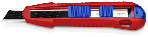 CutiX Universal Snap Knife With Stabilization Bar, 6-1/2 Inch Red Blue Grip, Quick Blade Replacement Without Tools, side view