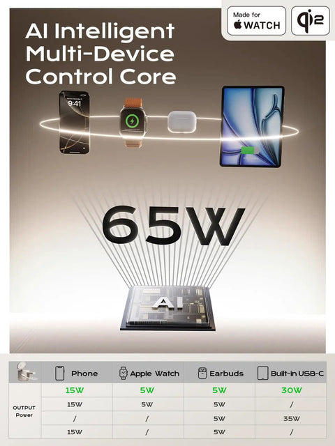 AI control core diagram for 4 In 1 Qi2 Magnetic Wireless Charging Station For MagSafe, 15W Fast Charger With Apple Watch Module