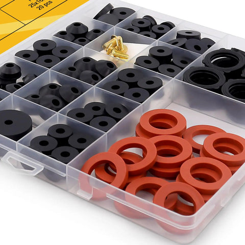 160 Piece Hose Bib Washer and Faucet Washer Kit With 14 Sizes Includes Hose Gaskets Flat and Beveled Rubber Washers Brass Bibb Screws