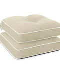19x19 Inch Water Resistant Outdoor Chair Cushions Set Of 2, Tufted Square Beige With Tie Straps, stacked view