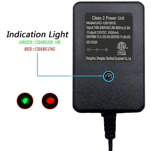 12V Battery Charger For Kids Ride On Cars Like Wrangler SUV Toys with LED indicator showing charging status