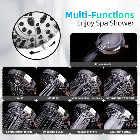 High Pressure Shower Head With Handheld 10 Functions Pause Mode Power Wash Non Clogging Nozzles For Big Flow Spa Like Massage