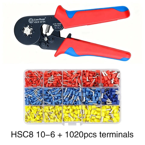 HSC8 10-6 Ferrule Crimping Pliers Professional Cold Press Insulated Terminal Crimper For Household Diy Electrical Repairs 1234 with colorful terminals