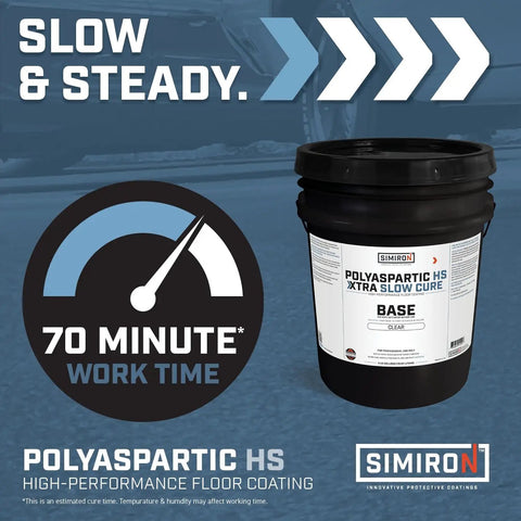 High Solids Polyaspartic Topcoat Kit 2 Gallons Clear Gloss Finish Easy 1 To 1 Mix Ratio UV Abrasion And Scratch Protection For Home And Industrial Floors Durable Smooth Application Long Lasting Shine, 5-gallon bucket shown