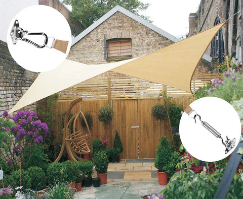 Installed Heavy Duty Stainless Steel Sun Shade Sail Hardware Kit For Rectangle Or Square Installations Includes Turnbuckles Pad Eyes Carabiners And Screws Adjustable 6 Inch To 8 Inch Tension For A Secure Easy Setup