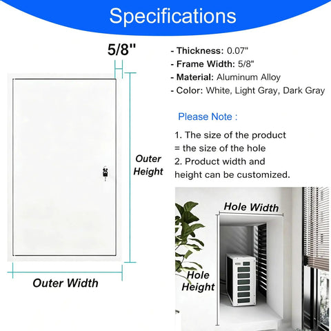 Heavy Duty Metal Drywall Access Panel With Lock And Key Soundproof Plumbing Inspection Hatch For Attic Ceiling, dimensions and specifications displayed