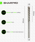 SHARPRO tungsten carbide burr, side view, 1/8 in shank, 50 mm length, for Dremel rotary tools.