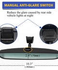 Hyundai And Kia Interior Rear View Mirror Replacement Assembly 851013X100 with manual anti-glare switch, dimensions highlighted