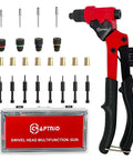 All In One Workhorse Rivet Nut Tool And Rivet Gun With 360 Degree Swivel Head For Tight Spaces Includes 4 Rivet Heads 8 Mandrels And 80 Rivets And 80 Nuts