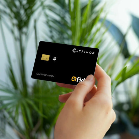 Fido2 Certified Multi Factor Auth Token Nfc Smart Card in hand, showcasing black sleek design, used for passwordless login