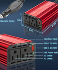 Hella Reliable 400w Power Inverter DC 12v To 110v AC Car Plug Adapter with dual AC outlets and USB ports.