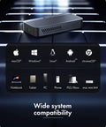 Dang Fast M.2 NVMe SSD Enclosure With Integrated Cooling Fan And Heavy Duty Aluminum Housing Supports Up To 8TB M Key Drives For Thunderbolt 5 USB4 shown on a keyboard background.