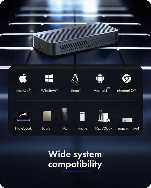 Dang Fast M.2 NVMe SSD Enclosure With Integrated Cooling Fan And Heavy Duty Aluminum Housing Supports Up To 8TB M Key Drives For Thunderbolt 5 USB4 shown on a keyboard background.