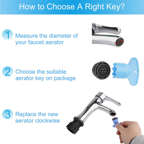 How to choose the right key for 12 Pack Universal Faucet Aerators With 6 Piece Heavy Duty Removal Wrench for sinks and kitchen fixtures.