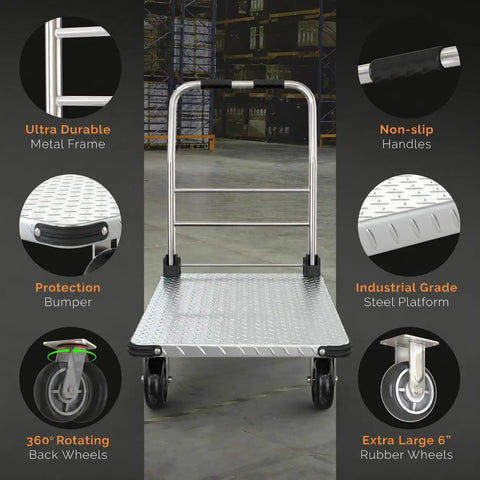 Beefy 3000 Lbs Capacity Foldable Push Cart Dolly Moving Platform Hand Truck Heavy Duty Space Saving Collapsible Swivel Flatbed Wagon For Furniture And Luggage Lifting, steel platform and 6" wheels