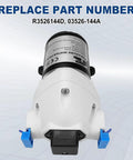 Upgraded RV Water Pump 3 GPM 12V DC 50 PSI Triplex Diaphragm Pump front view with connectors and pressure switch visible