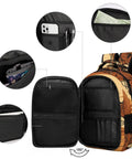 Open view of Desert Cowboy Horse Sunset Print Backpack showing inner pockets, large capacity, durable polyester material, smooth zipper.