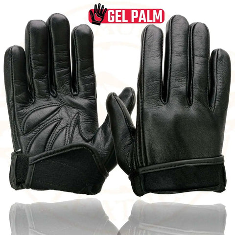 Gel Palm Motorcycle Gloves For Men With Gel Padded Palm Black Leather Short Wrist Biker Gloves Size Large