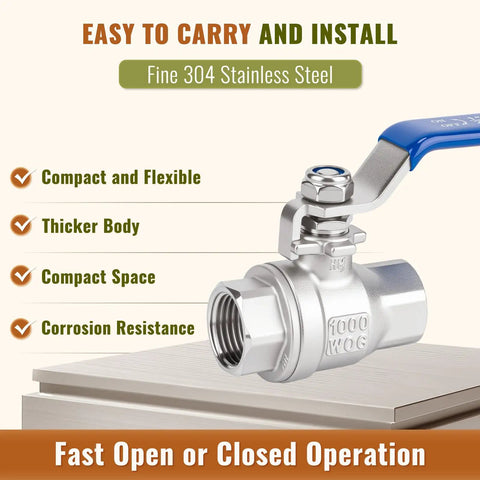 Two Pack Full Port Ball Valve Three Quarter Inch 304 Stainless Steel with NPT Female Ends and Heavy Duty Blue Vinyl Insulated Handle