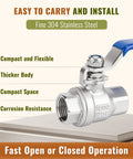 Top Shelf 1/2 Inch Ball Valve 2 Pack Full Port Female Npt Thread Shut Off Valve 304 Stainless Steel, compact design and corrosion-resistant.