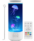 Jellyfish Lamp Bluetooth Speaker With White Noise, 7 Color Changing Ocean Tank Light, 4 Lighting Modes on white background.