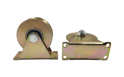 MLHpeak V-Type groove wheel caster pair, 3-inch, with mounting plates, front and side views