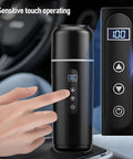 Road Warrior Approved Fast Boiling Electric Kettle For Cars And Trucks Featuring Food Grade 304 Stainless Steel with digital display and touch controls.