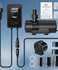 Workhorse Amphibious Water Pump With Controller, 15W To 100W Adjustable Flow Up To 3430GPH, shown with accessories