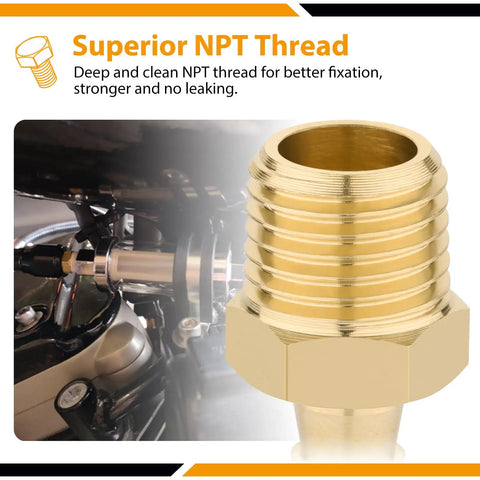 Four Pack Brass Hose Barb Fittings One Quarter Inch Barb To One Quarter Inch NPT Male Thread Quick Coupler Adapter Connector showcasing superior NPT Thread.