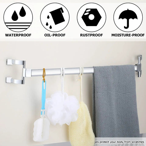 Solid Build Chrome Shower Door Handles And Towel Bar Brackets With 2 Inch Mount Holes And Full Hardware Kit For A No Sweat Bathroom Refresh Or Shower Door Replacement Job with hanging towels and sponges.