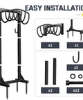Heavy Duty Garden Hose Holder Stand With Four Spikes And Two Tool Hooks Freestanding Metal Hose Reel Organizer parts