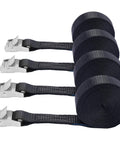 1 Inch By 10 Foot Adjustable Cam Buckle Tie Down Straps Set, Heavy Duty Packing Straps, 4 Pack Black, rolled with metal buckles