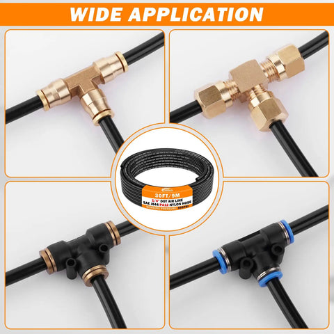 Premium PA12 Nylon Pneumatic Air Tubing 30 Ft 1 Quarter Inch OD DOT Approved For Semi Trucks And Industrial Air Systems SAE J844 Compatible High Temperature High Pressure Pneumatic Hose Line with connectors