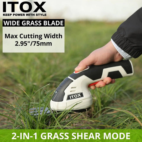 Person using Cordless 2 In 1 Grass Shear And Hedge Trimmer, Lightweight Handheld Yard Tool with a beast of a motor, white.