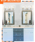 Three Light Vanity Light Fixture Over Mirror in Brushed Nickel With Clear Glass Wine Glass Shades, Modern Farmhouse Bathroom Lighting