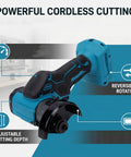 Pro Grade Cordless Cut Off Tool And Compact Angle Grinder Combo With Variable Speed Control For Badass Wood Metal Tile Cuts showing adjustable cutting depth features.