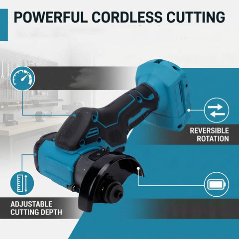 Pro Grade Cordless Cut Off Tool And Compact Angle Grinder Combo With Variable Speed Control For Badass Wood Metal Tile Cuts showing adjustable cutting depth features.