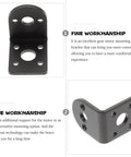 Two L-shaped DC gear motor mounting brackets, metal, rust-resistant, black and gray finishes.