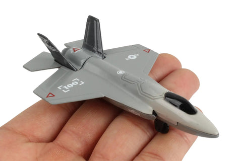 Runway24 Joint Strike Fighter Vehicle Toy held in hand, realistic military jet model with durable diecast build