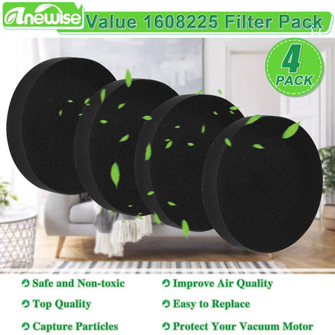 4 Pack Replacement Vacuum Filters For Bissell PowerForce Helix Turbo And Cleanview Swivel Rewind Upright Vacuums Model 1640811 Compatibility shown in a modern living room setting