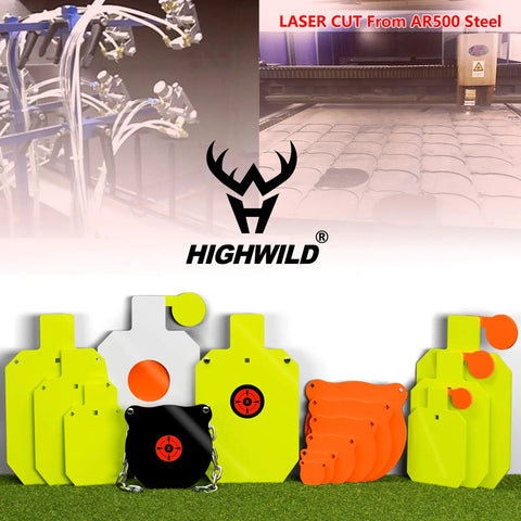 AR500 Steel Gong Target Set 1/2 Inch Thick For Serious Shooters With 4, 6, And 8 Inch Sizes, displayed on grass