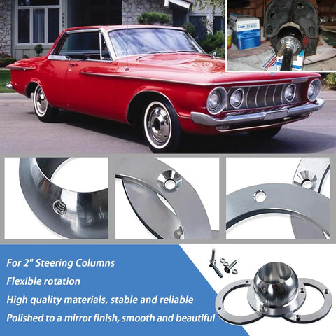 Heavy Duty 2 Inch Steering Column Swivel Floor Mount With 60 Degree Ball Swivel For Chevy GMC Ford Mopar SBC BBC 350 2 Inch Diameter Columns, polished aluminum